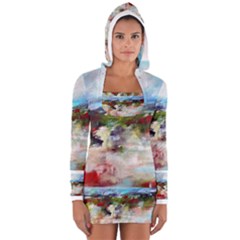 Red Abstract Landscape Women s Long Sleeve Hooded T-shirt