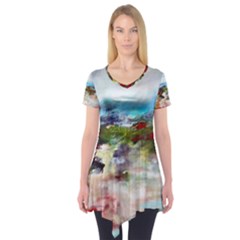 Red Abstract Landscape Short Sleeve Tunic 