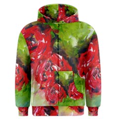 Floral  Red On Green Men s Zipper Hoodie