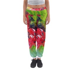 Floral  Red On Green Women s Jogger Sweatpants