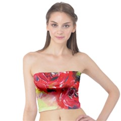 Floral  Red On Green Tube Top