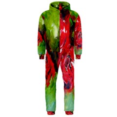 Floral  Red On Green Hooded Jumpsuit (men)  by artistpixi