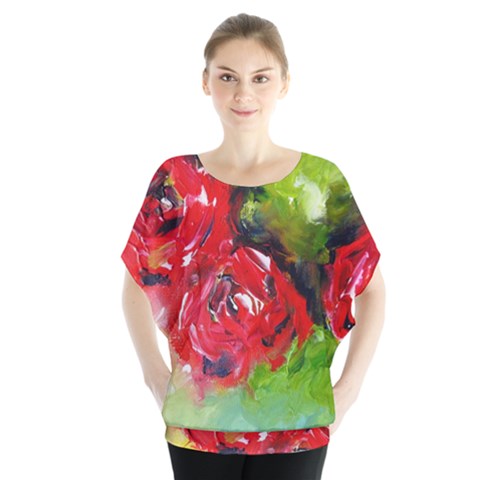 Floral  Red On Green Blouse by artistpixi