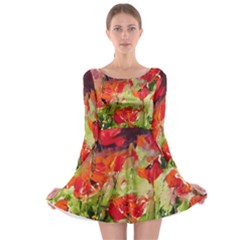 Abstract Poppys  Long Sleeve Skater Dress