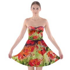 Abstract Poppys  Strapless Dresses