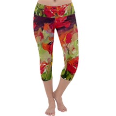 Abstract Poppys  Capri Yoga Leggings