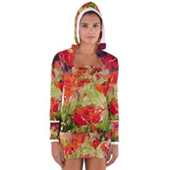 Abstract Poppys  Women s Long Sleeve Hooded T-shirt