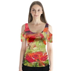 Abstract Poppys  Butterfly Sleeve Cutout Tee 