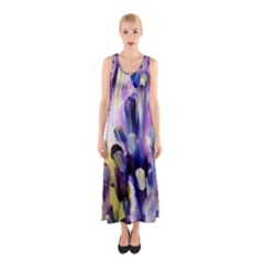 Purple Abstract Print  Sleeveless Maxi Dress