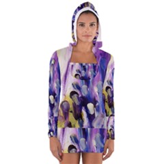 Purple Abstract Print  Women s Long Sleeve Hooded T-shirt