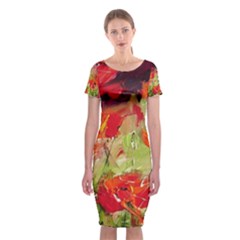 Abstact Poppys Art Print Classic Short Sleeve Midi Dress