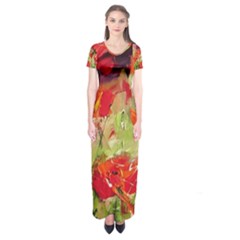 Abstact Poppys Art Print Short Sleeve Maxi Dress