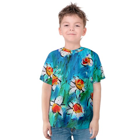 Abstract Daisys Floral Print  Kid s Cotton Tee by artistpixi