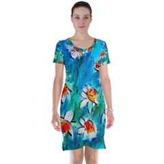 Abstract Daisys Floral Print  Short Sleeve Nightdress