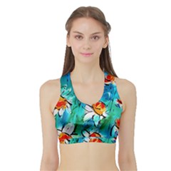 Abstract Daisys Floral Print  Sports Bra With Border