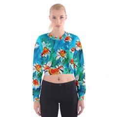 Abstract Daisys Floral Print  Women s Cropped Sweatshirt