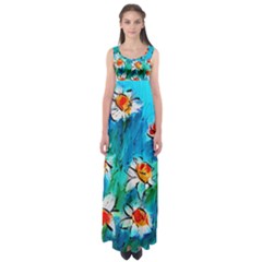 Abstract Daisys Floral Print  Empire Waist Maxi Dress