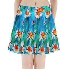 Abstract Daisys Floral Print  Pleated Mini Skirt