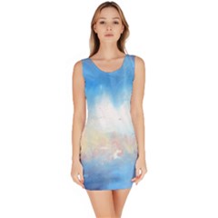 Abstract Blue And White Art Print Sleeveless Bodycon Dress