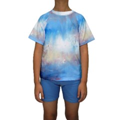 Abstract Blue And White Art Print Kid s Short Sleeve Swimwear