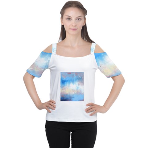 Abstract Blue And White Art Print Women s Cutout Shoulder Tee by artistpixi