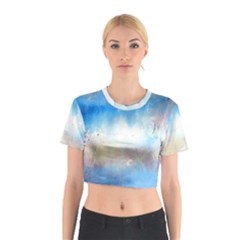 Abstract Blue And White Art Print Cotton Crop Top