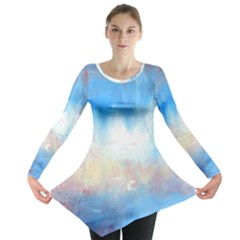 Abstract Blue And White Art Print Long Sleeve Tunic 