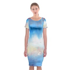 Abstract Blue And White Art Print Classic Short Sleeve Midi Dress