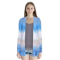 Abstract Blue And White Art Print Drape Collar Cardigan