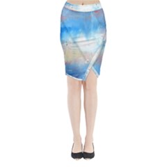 Abstract Blue And White Art Print Midi Wrap Pencil Skirt