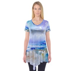 Abstract Purple Art Prints Short Sleeve Tunic 