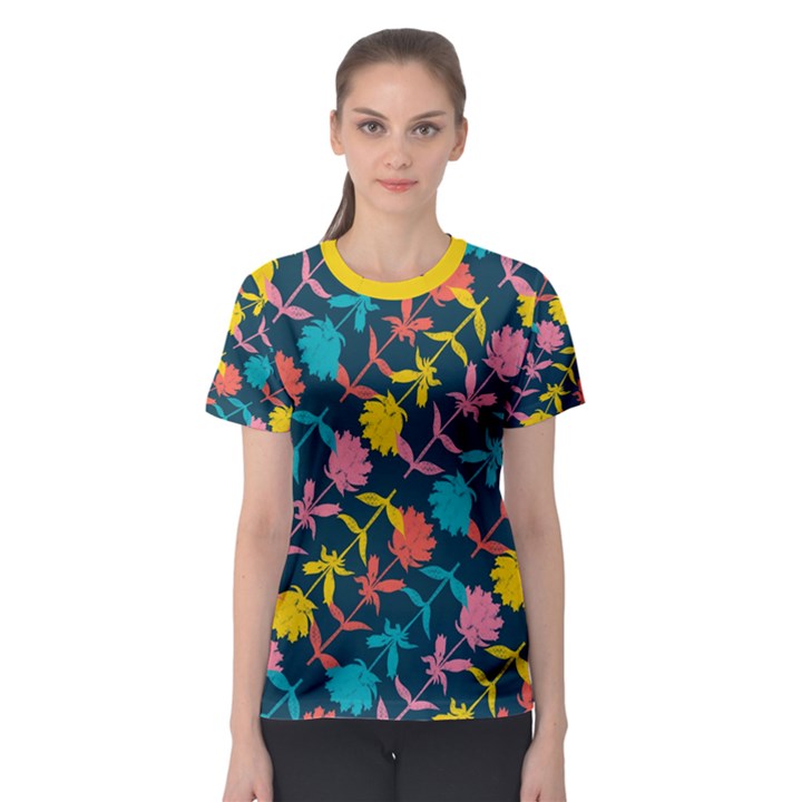 Colorful Floral Pattern Women s Sport Mesh Tee