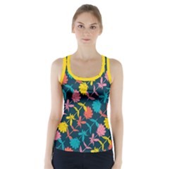 Colorful Floral Pattern Racer Back Sports Top