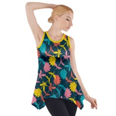 Colorful Floral Pattern Side Drop Tank Tunic