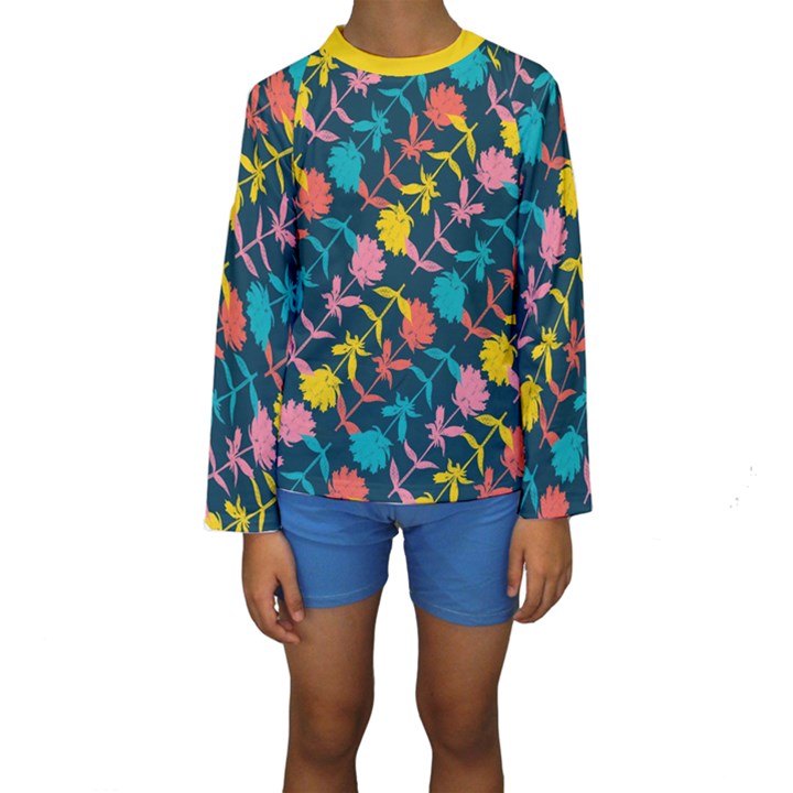 Colorful Floral Pattern Kid s Long Sleeve Swimwear