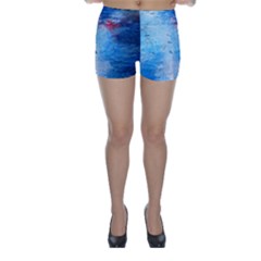 Abstract Blue And White Print  Skinny Shorts