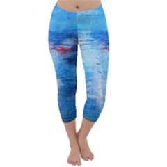 Abstract Blue And White Print  Capri Winter Leggings 