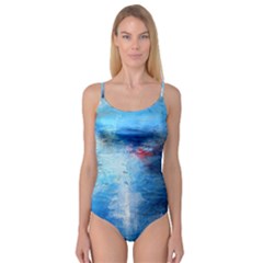 Abstract Blue And White Print  Camisole Leotard 