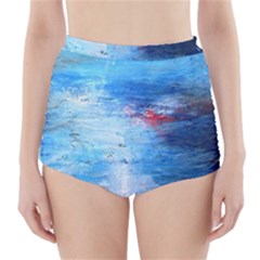 Abstract Blue And White Print  High-waisted Bikini Bottoms