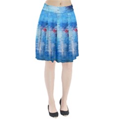 Abstract Blue And White Print  Pleated Skirt