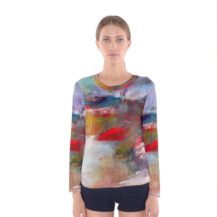 abstract reds and beiges  Women s Long Sleeve Tee