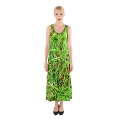 Natures Grass And Shamrock Print  Sleeveless Maxi Dress