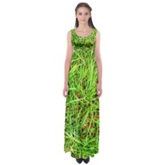 Natures Grass And Shamrock Print  Empire Waist Maxi Dress