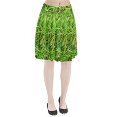 Natures Grass And Shamrock Print  Pleated Skirt