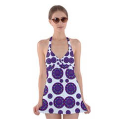 Shimmering Floral Abstracte Halter Swimsuit Dress