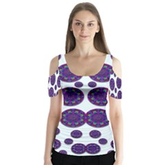 Shimmering Floral Abstracte Butterfly Sleeve Cutout Tee 