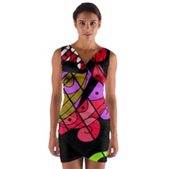 Elegant Abstract Decor Wrap Front Bodycon Dress