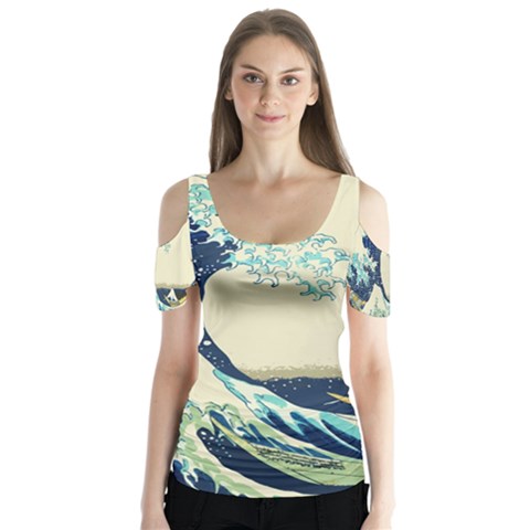 The Great Wave Butterfly Sleeve Cutout Tee  by fashionnarwhal