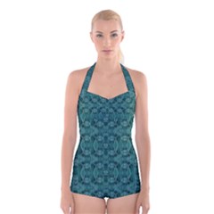 Celtic Gothic Knots Boyleg Halter Swimsuit 