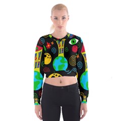 Playful Universe Women s Cropped Sweatshirt by Valentinaart